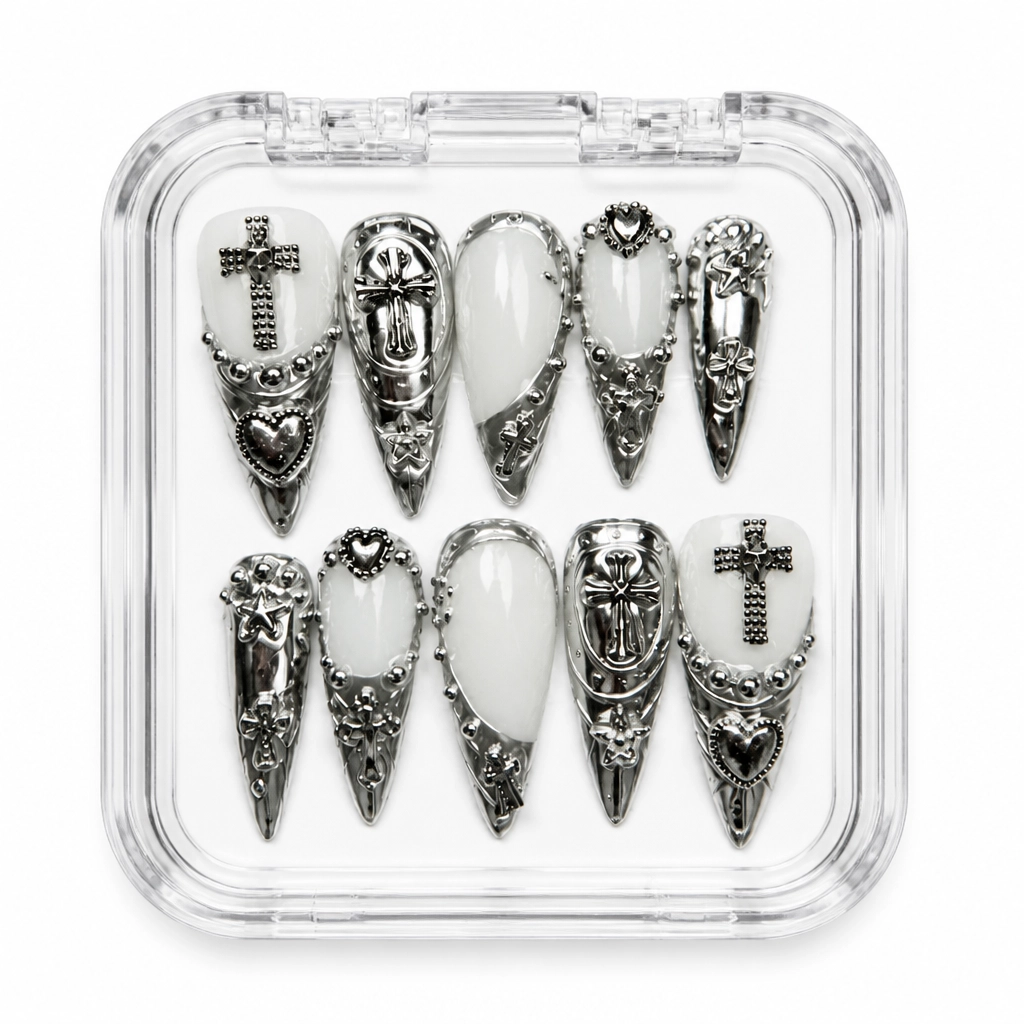 Press-on Nails Wholesale $9.90 Satin Obsidian Elegance by Yabe Vietnam