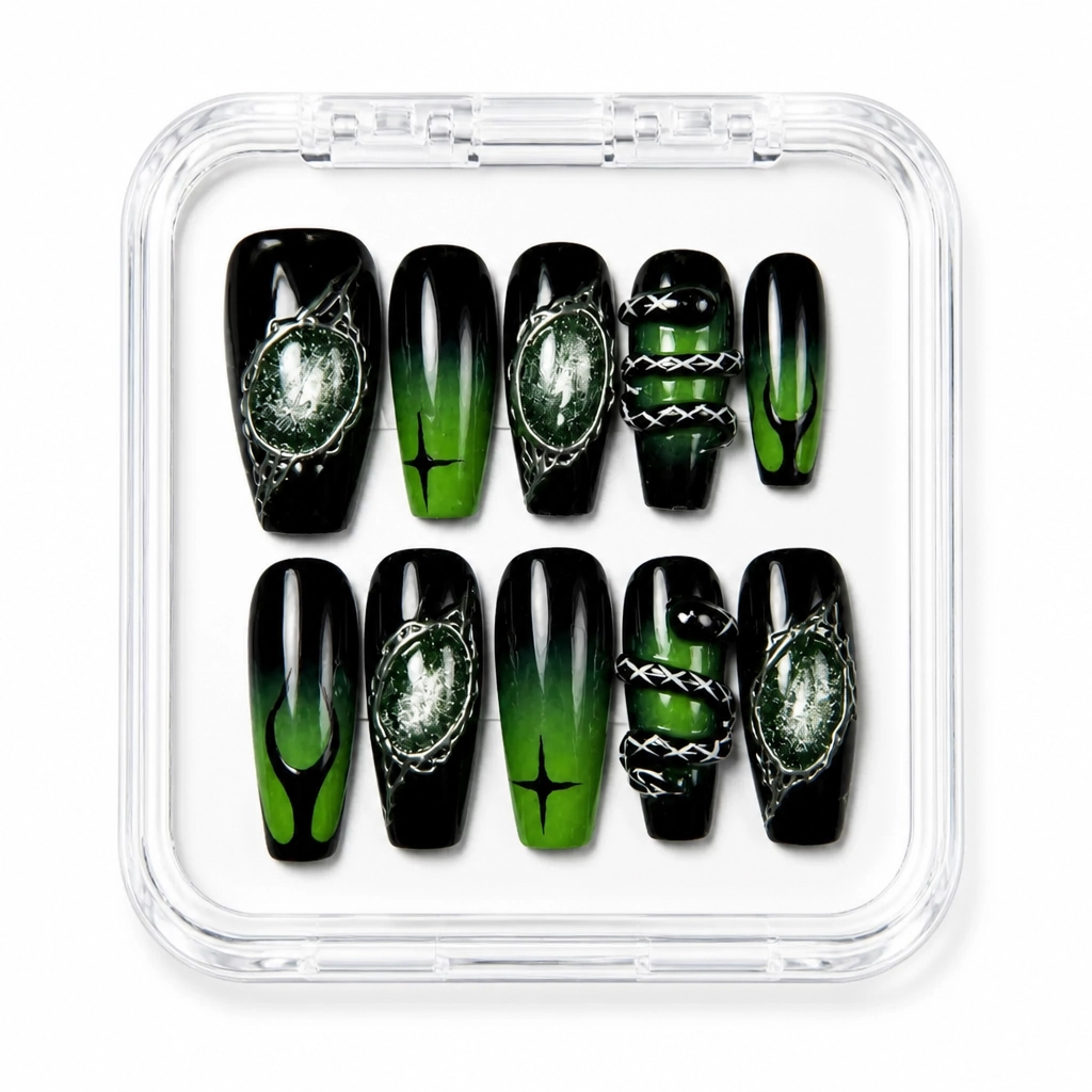 Press-on Nails Wholesale $9.90 Emerald Enigma by Yabe Vietnam
