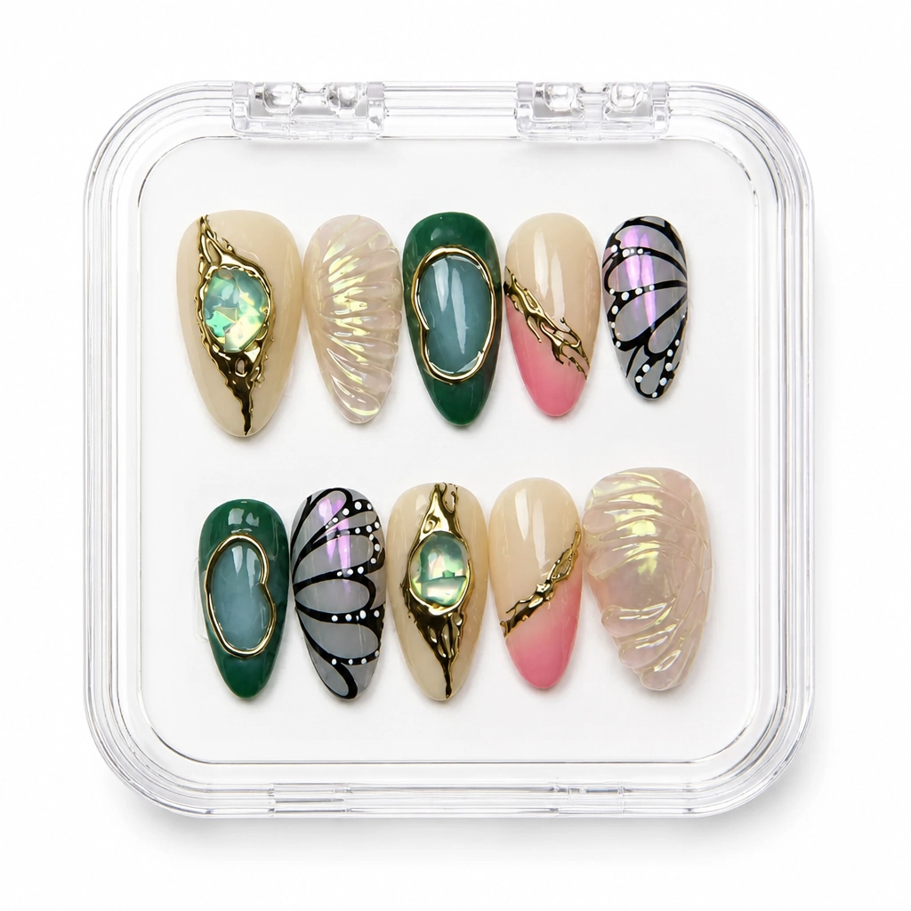 Press-on Nails Wholesale $9.90 Emerald Opulence by Yabe Vietnam