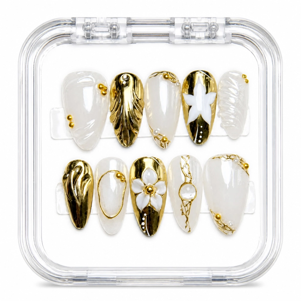 Press-on Nails Wholesale $9.90 Liquid Gold Elegance by Yabe Vietnam
