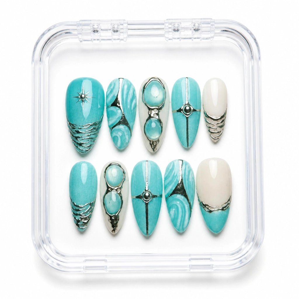 Press-on Nails Wholesale $9.90 Turquoise Elegance by Yabe Vietnam