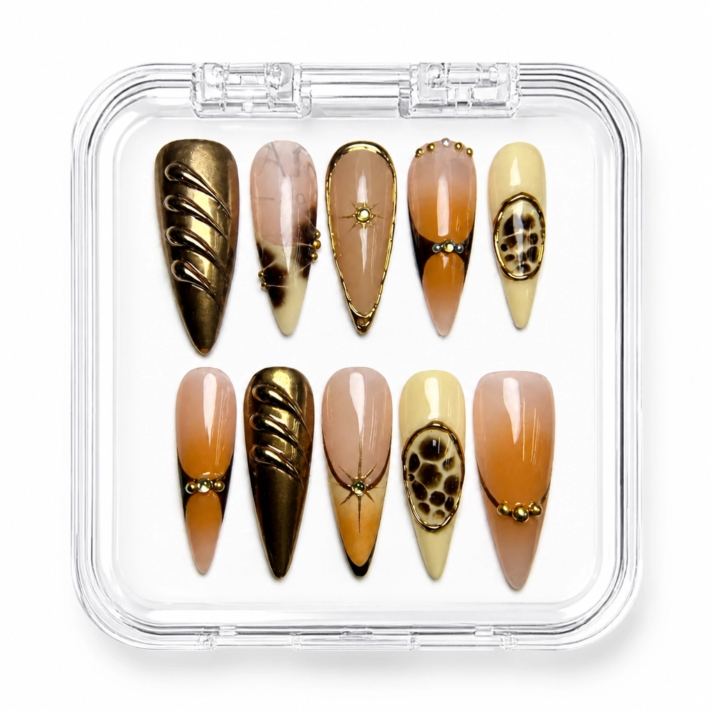 Press-on Nails Wholesale $9.90 Golden Luxe Stiletto by Yabe Vietnam
