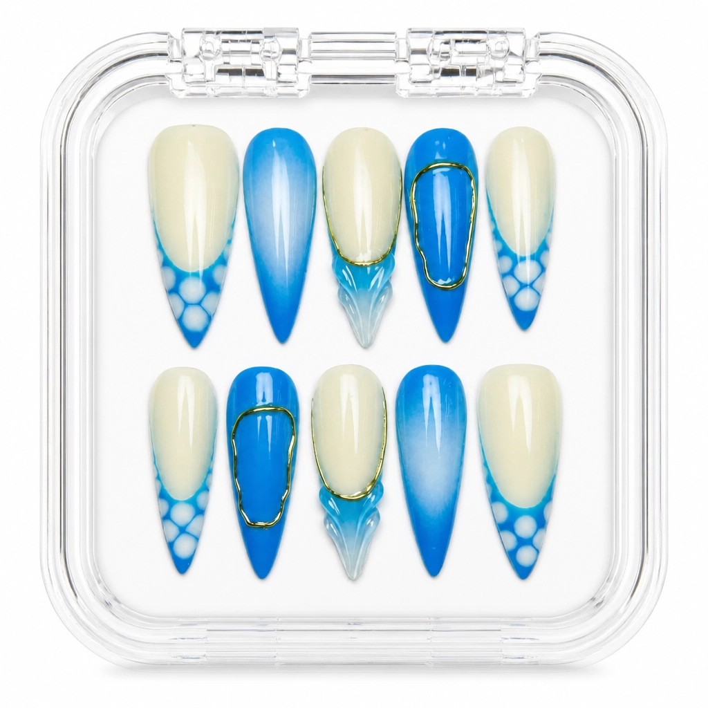 Press-on Nails Wholesale $9.90 Azure Lattice Elegance by Yabe Vietnam