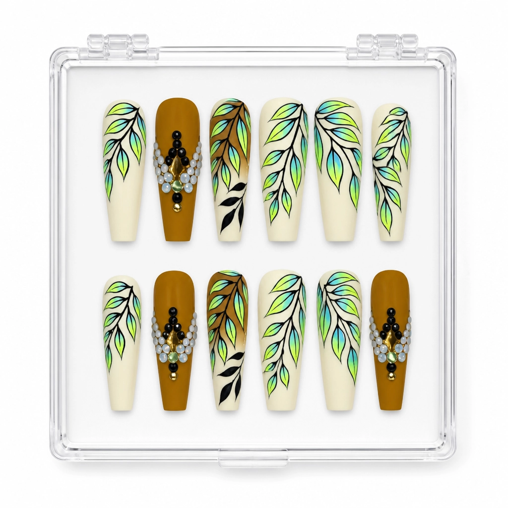 Press-on Nails Wholesale $9.90 Tropical Leaf Luxe by Yabe Vietnam