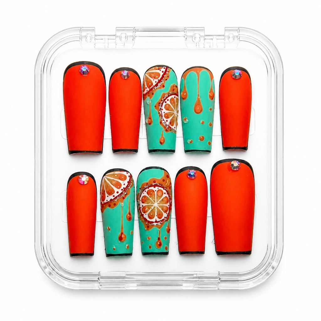 Press-on Nails Wholesale $9.90 Red Citrus Luxe by Yabe Vietnam