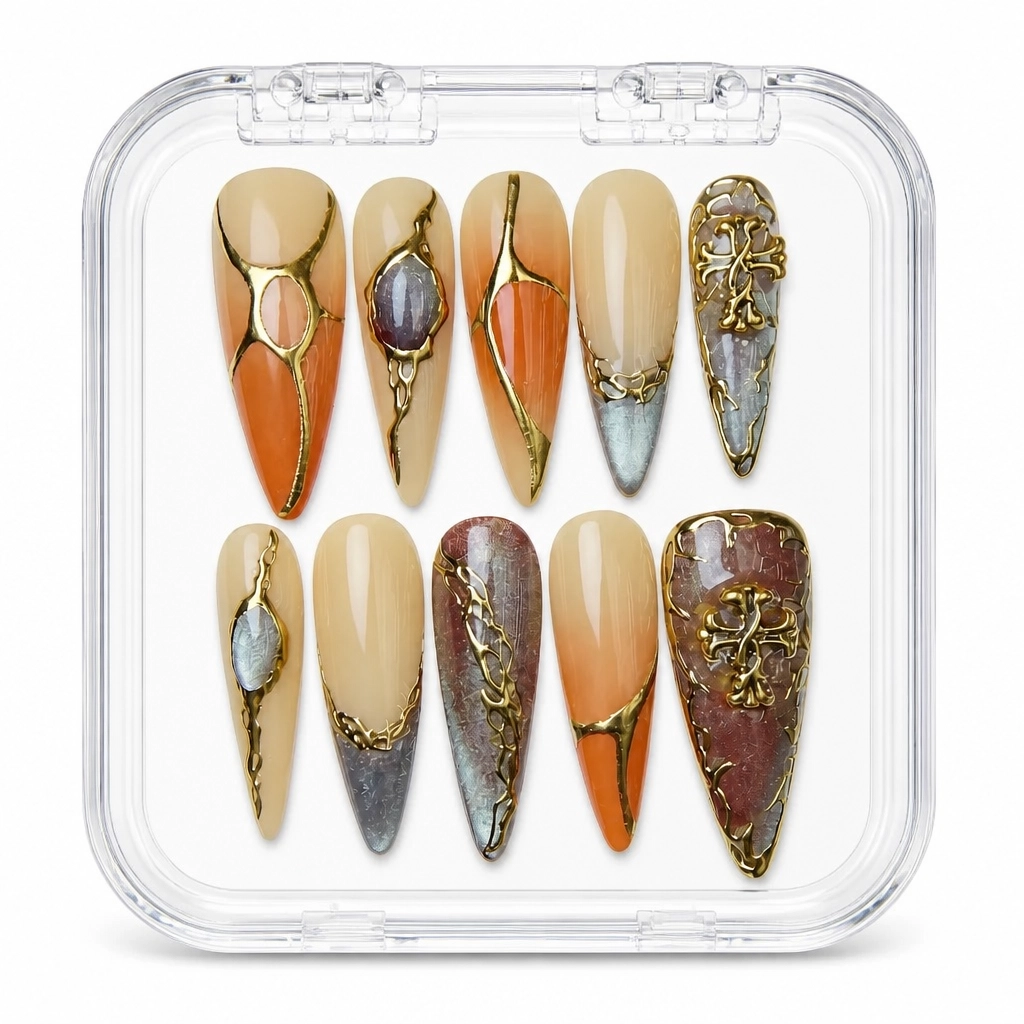 Press-on Nails Wholesale $9.90 Amber Foil Elegance by Yabe Vietnam