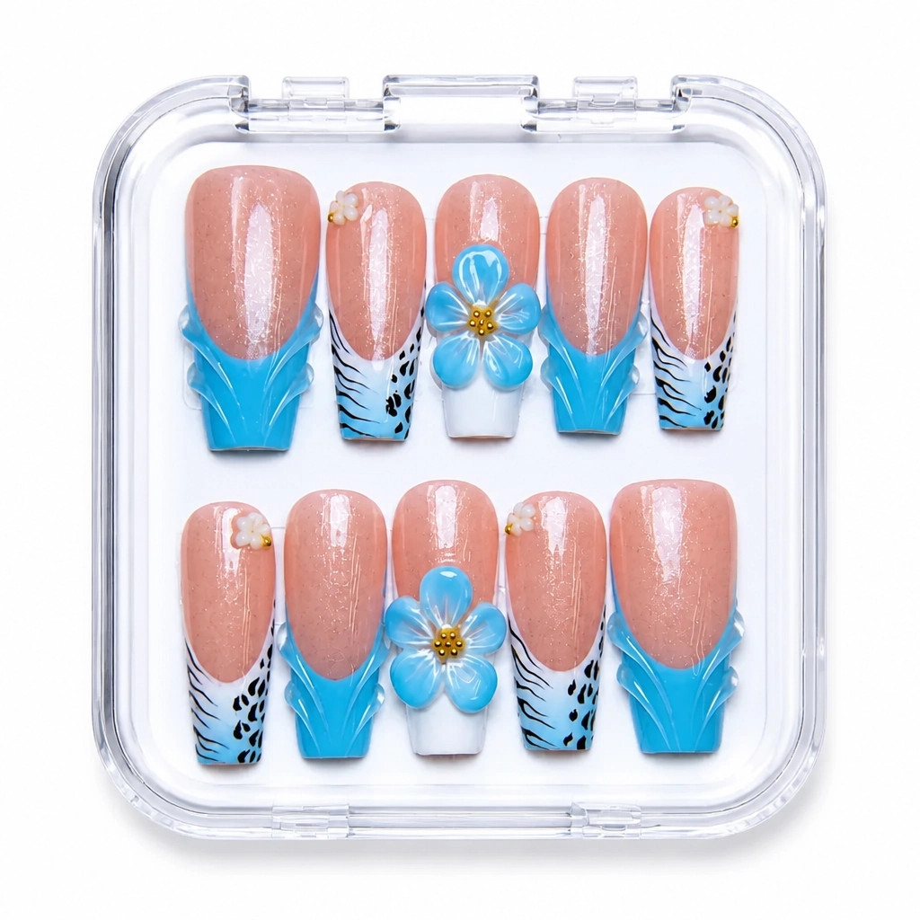 Press-on Nails Wholesale $9.90 Azure Blossom by Yabe Vietnam