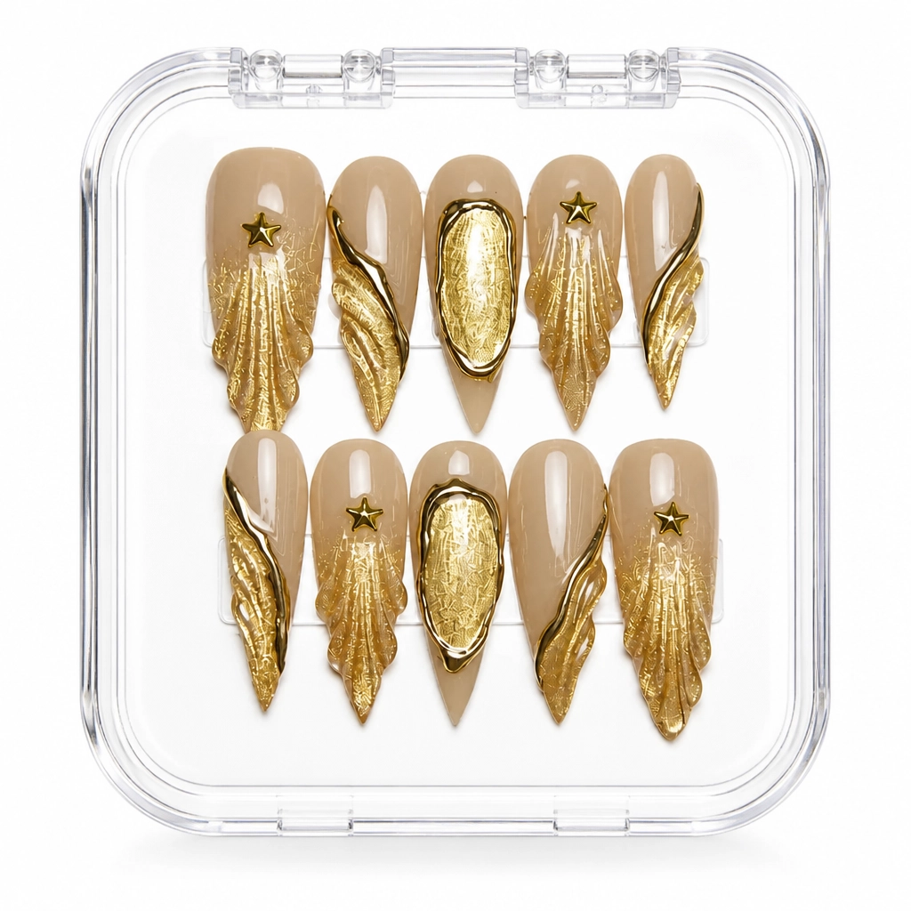 Press-on Nails Wholesale $9.90 Golden Stiletto Dreams by Yabe Vietnam