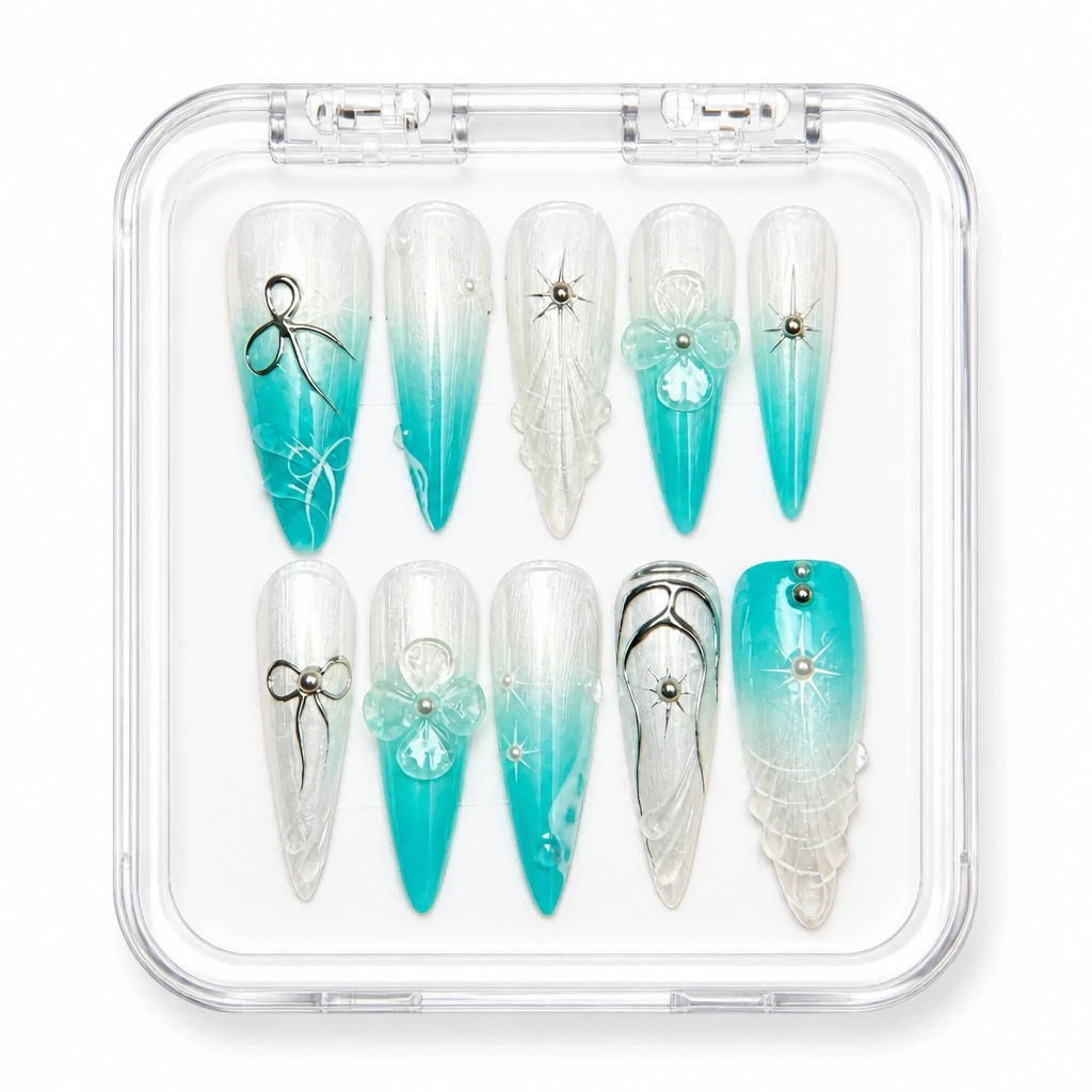 Press-on Nails Wholesale $9.90 Aquamarine Elegance by Yabe Vietnam