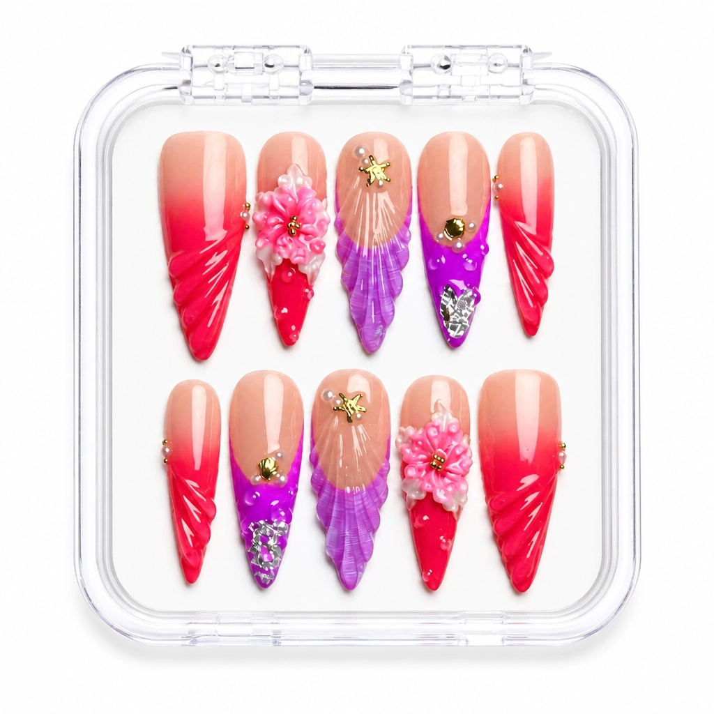 Press-on Nails Wholesale $9.90 Crimson Blossom by Yabe Vietnam