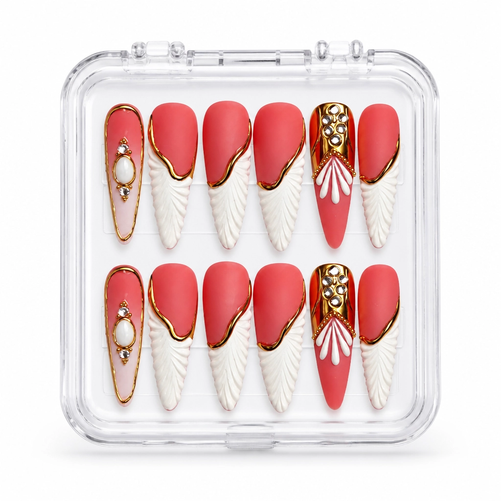 Press-on Nails Wholesale $9.90 Coral Feather Luxe by Yabe Vietnam