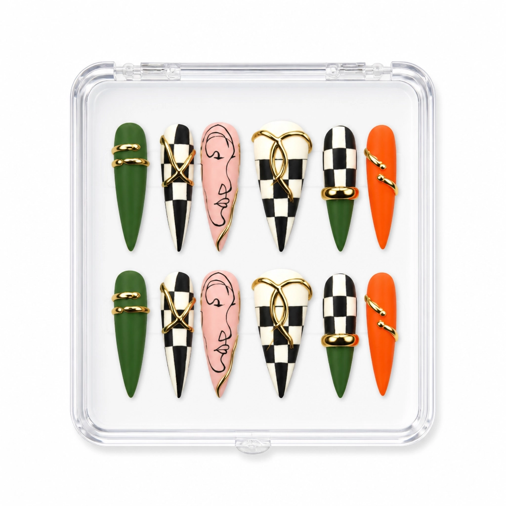 Press-on Nails Wholesale $9.90 Checkered Chic by Yabe Vietnam