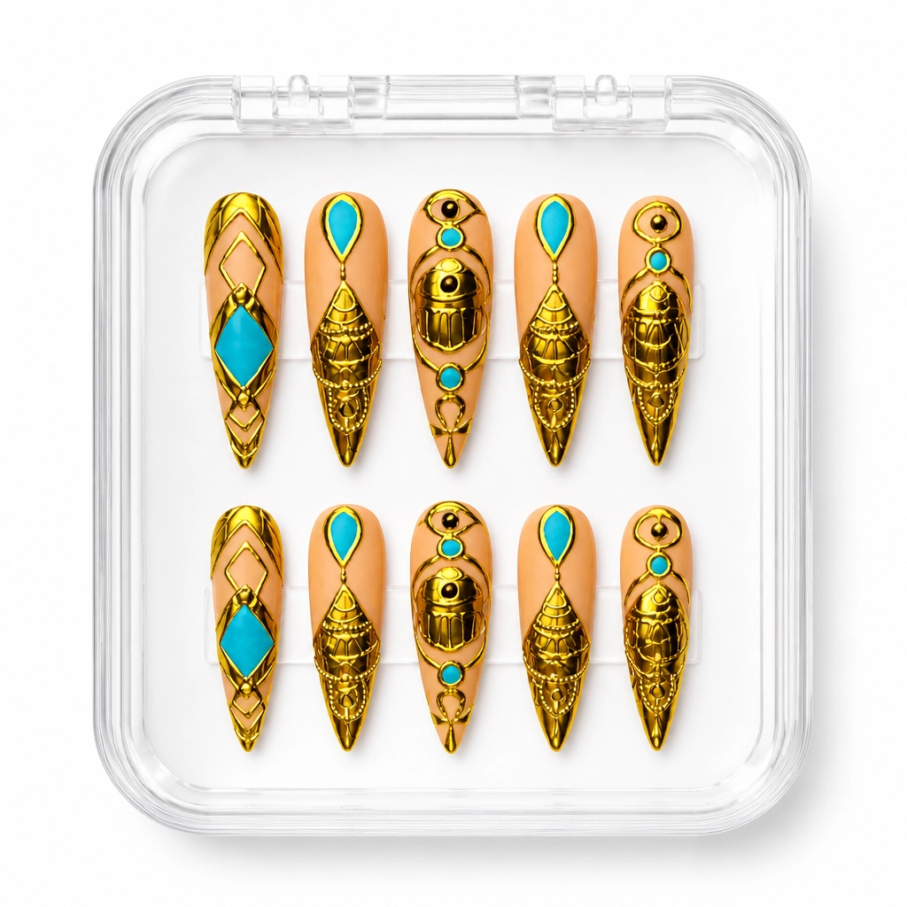 Press-on Nails Wholesale $9.90 Turquoise Gold Mirage by Yabe Vietnam