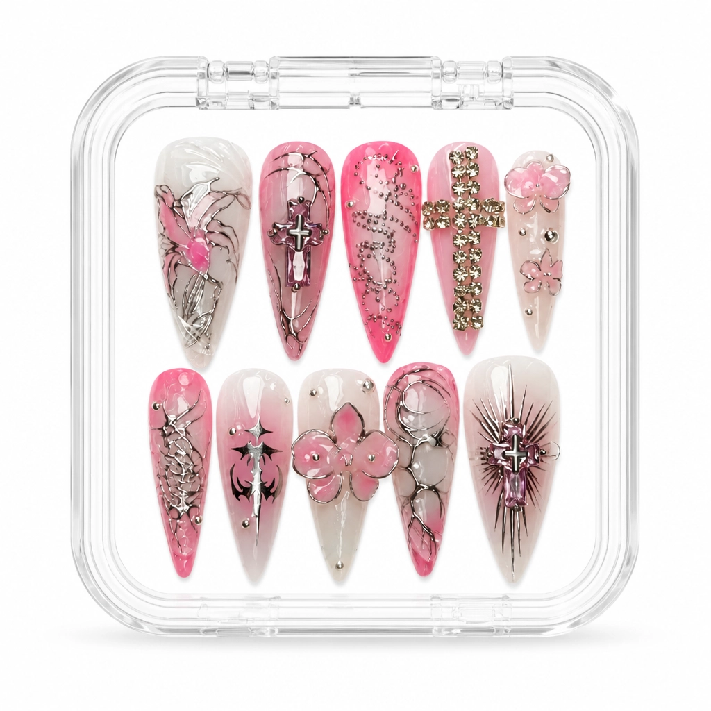 Press-on Nails Wholesale $9.90 Crystalline Rose Glamour by Yabe Vietnam