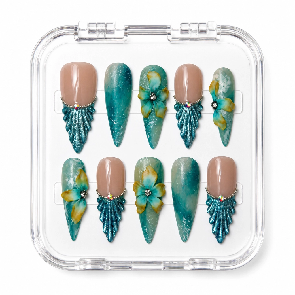 Press-on Nails Wholesale $9.90 Emerald Bloom by Yabe Vietnam