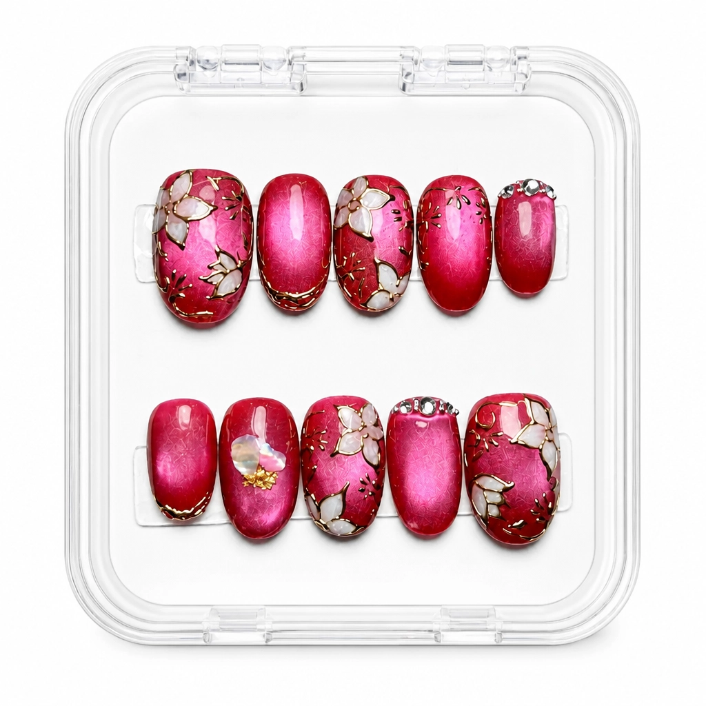 Press-on Nails Wholesale $9.90 Crimson Foil Elegance by Yabe Vietnam
