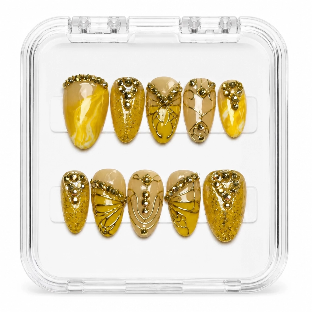 Press-on Nails Wholesale $9.90 Golden Luxe Studs by Yabe Vietnam