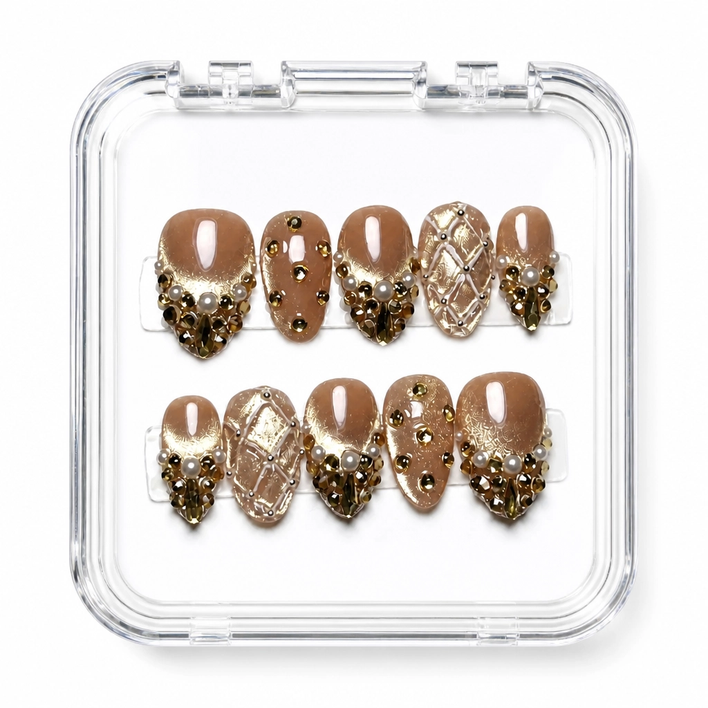 Press-on Nails Wholesale $9.90 Luxe Studded Nude by Yabe Vietnam