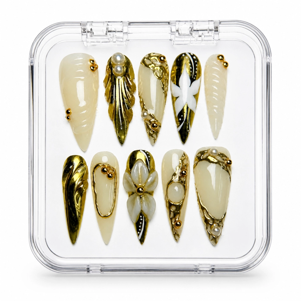 Press-on Nails Wholesale $9.90 Gilt Stiletto Elegance by Yabe Vietnam