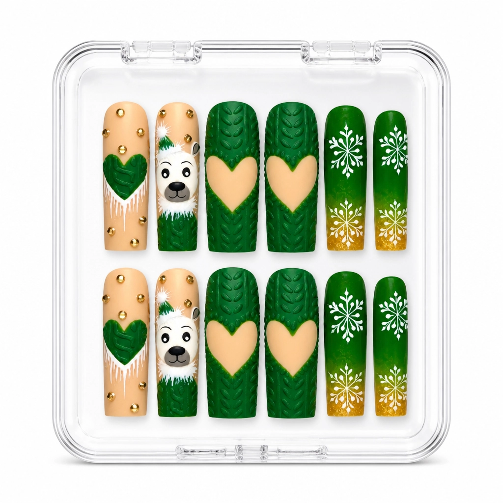 Press-on Nails Wholesale $9.90 Festive Forest Heart by Yabe Vietnam