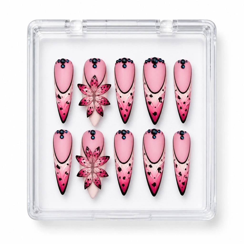 Press-on Nails Wholesale $9.90 Floral Stiletto Blush by Yabe Vietnam