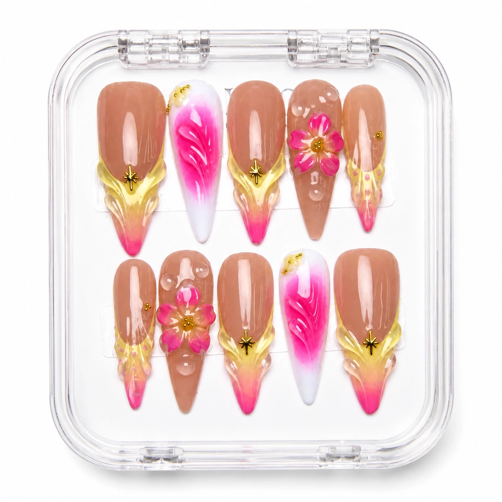 Press-on Nails Wholesale $9.90 Nude Gilded Bloom by Yabe Vietnam