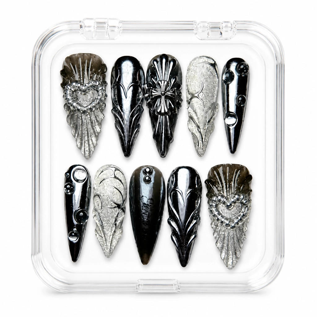 Press-on Nails Wholesale $9.90 Noir Celestial Wings by Yabe Vietnam