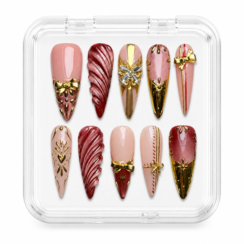 Press-on Nails Wholesale $9.90 Burgundy Gold Elegance by Yabe Vietnam