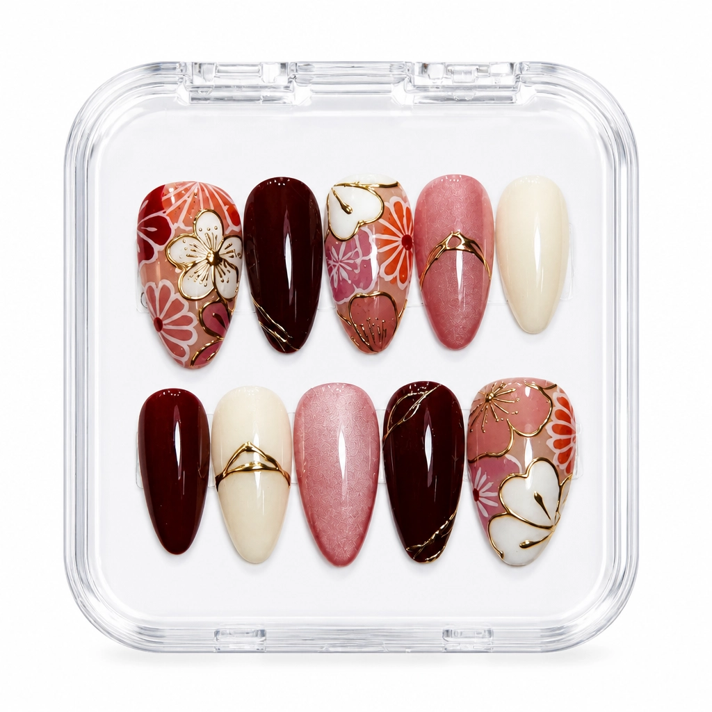 Press-on Nails Wholesale $9.90 Crimson Blossom by Yabe Vietnam