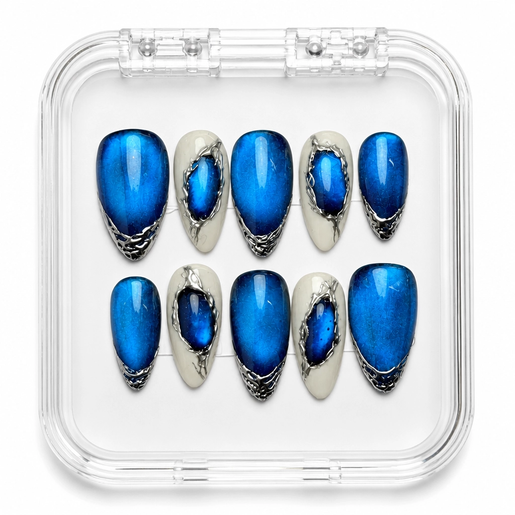 Press-on Nails Wholesale $9.90 Azure Chrome Elegance by Yabe Vietnam