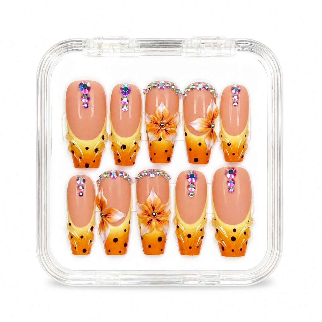 Press-on Nails Wholesale $9.90 Nude Sunset Bloom by Yabe Vietnam