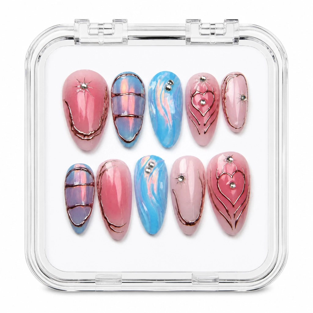 Press-on Nails Wholesale $9.90 Magenta Geometry by Yabe Vietnam