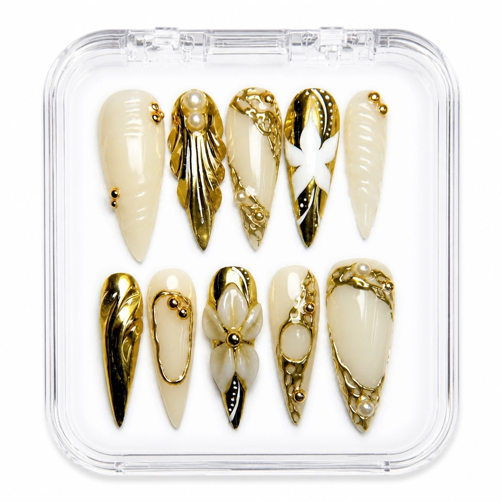 Press-on Nails Wholesale $9.90 Golden Elegance by Yabe Vietnam
