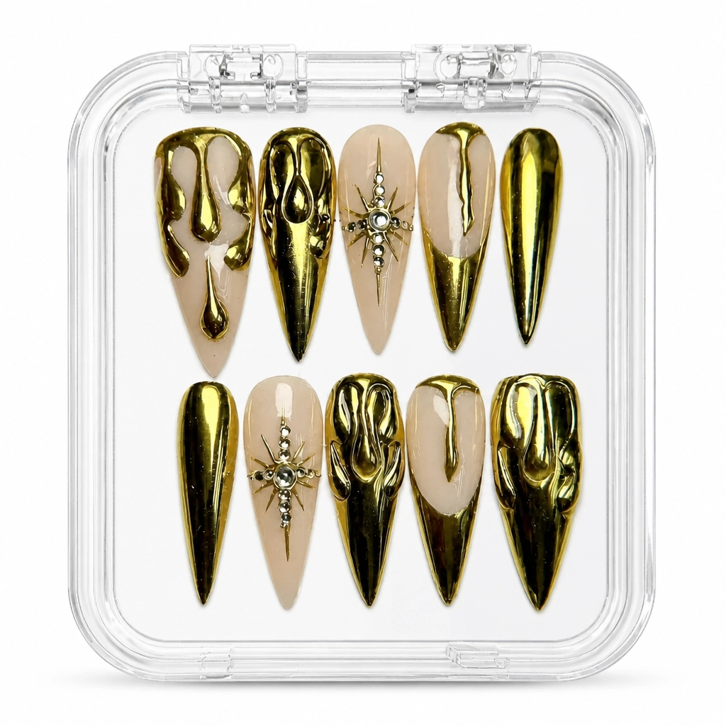 Press-on Nails Wholesale $9.90 Golden Obsidian by Yabe Vietnam