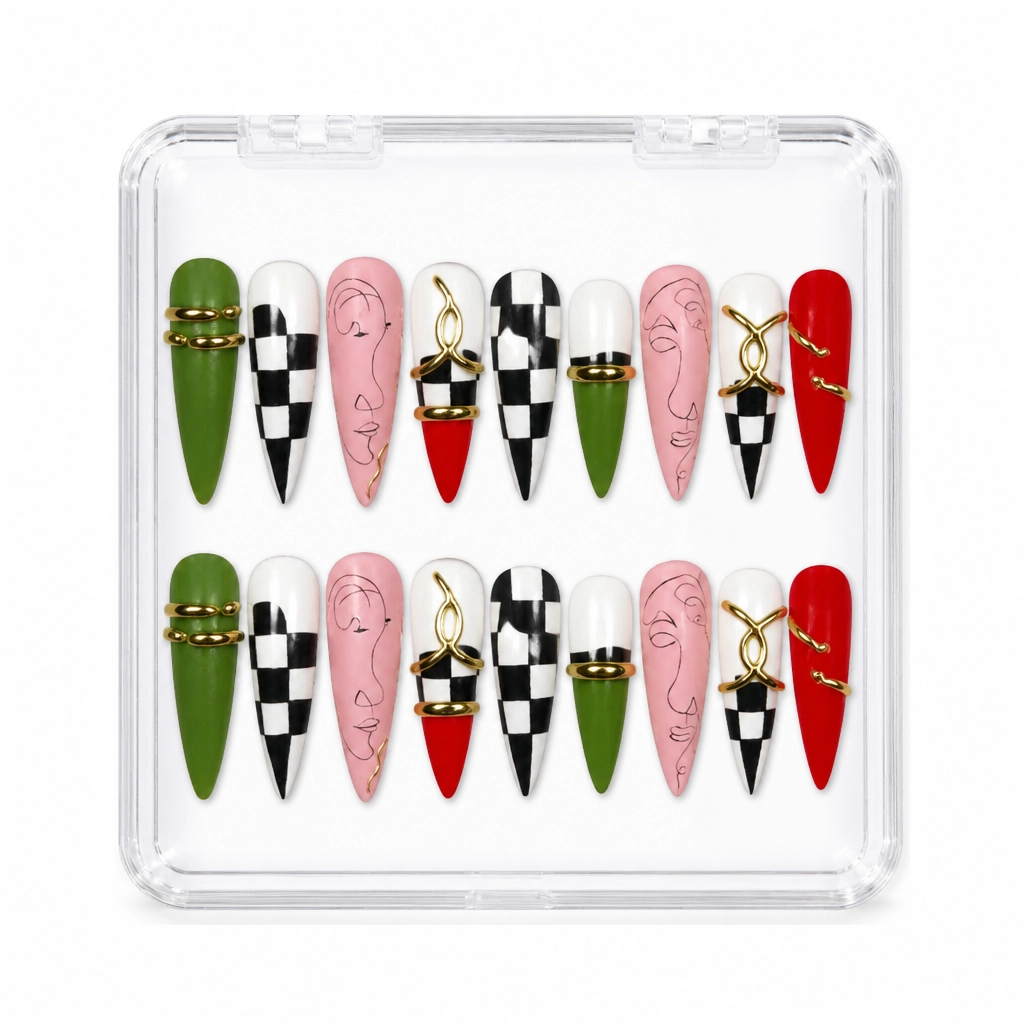 Press-on Nails Wholesale $9.90 Checkered Elegance by Yabe Vietnam