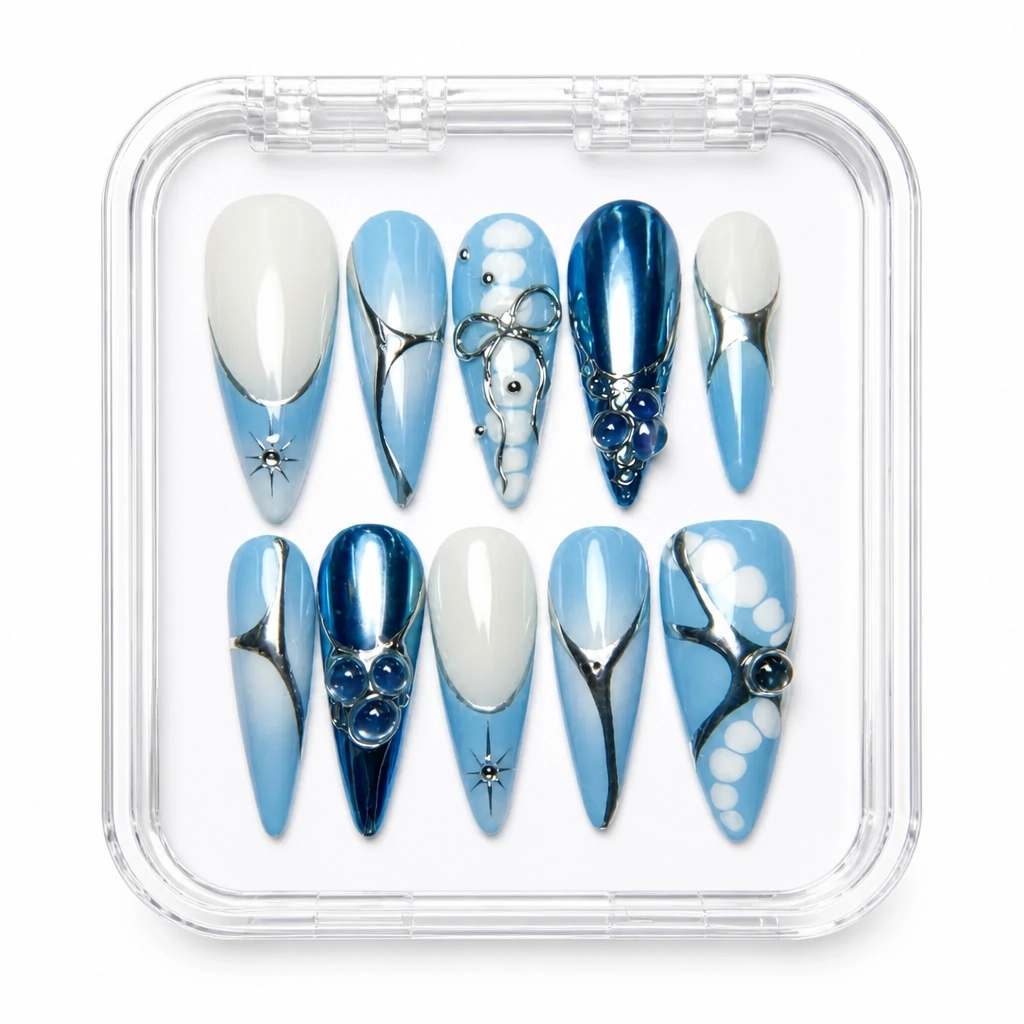 Press-on Nails Wholesale $9.90 Azure Elegance by Yabe Vietnam
