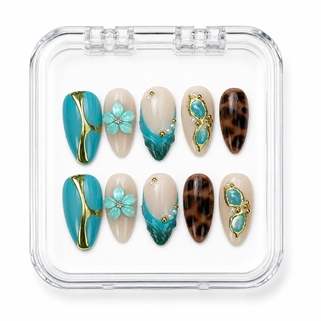 Press-on Nails Wholesale $9.90 Turquoise Elegance by Yabe Vietnam