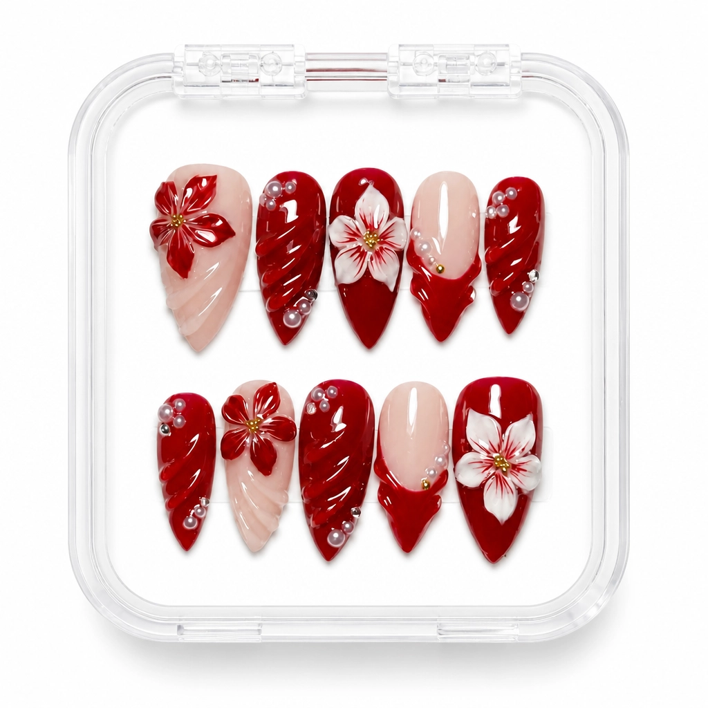 Press-on Nails Wholesale $9.90 Crimson Bloom by Yabe Vietnam