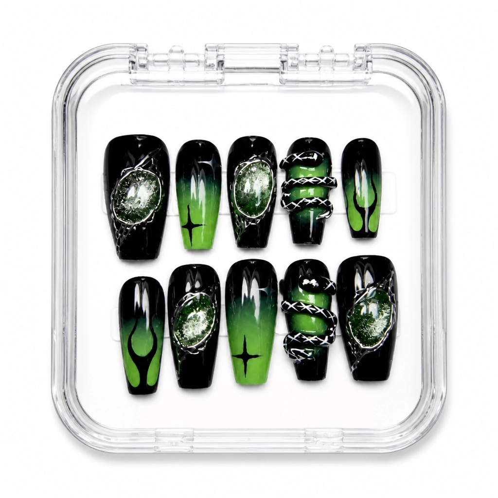 Press-on Nails Wholesale $9.90 Emerald Allure by Yabe Vietnam