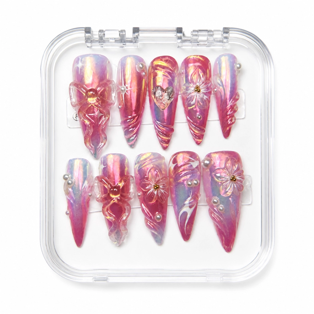 Press-on Nails Wholesale $9.90 Satin Crimson Celestial by Yabe Vietnam