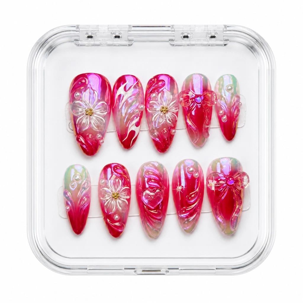 Press-on Nails Wholesale $9.90 Crimson Blossom by Yabe Vietnam