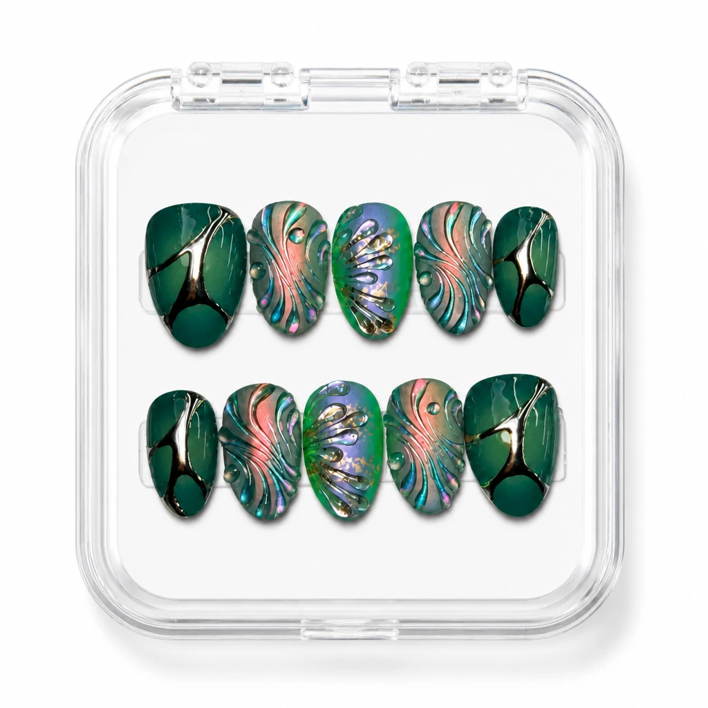 Press-on Nails Wholesale $9.90 Emerald Plumage by Yabe Vietnam