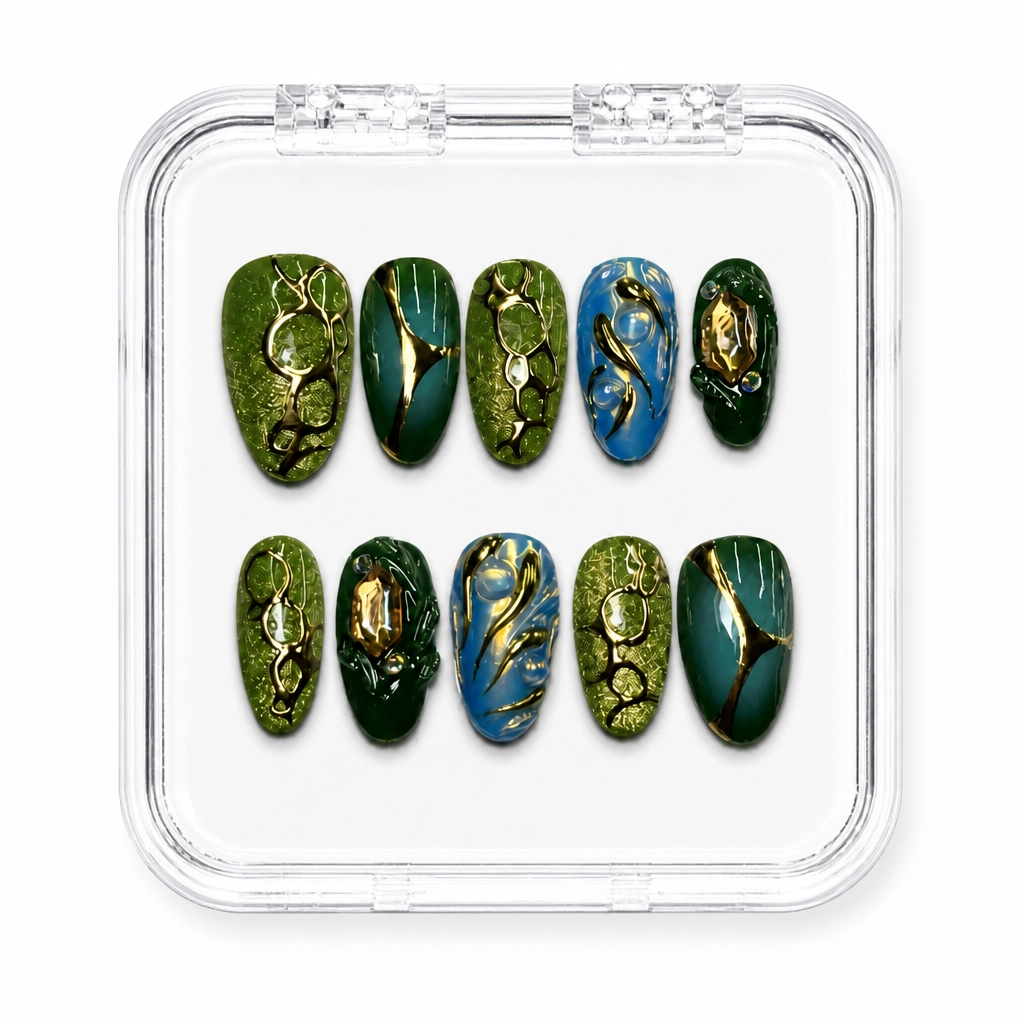 Press-on Nails Wholesale $9.90 Emerald Celestial by Yabe Vietnam