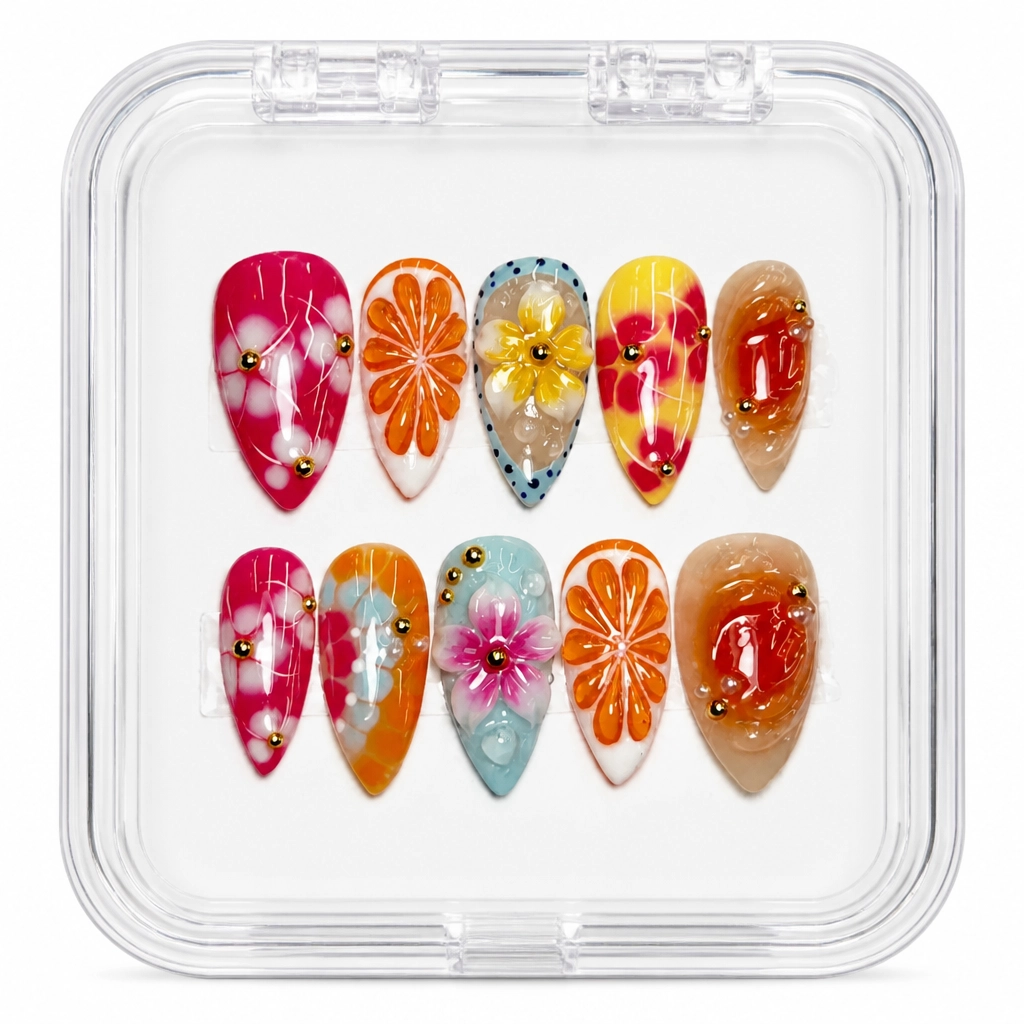 Press-on Nails Wholesale $9.90 Floral Citrus Bliss by Yabe Vietnam