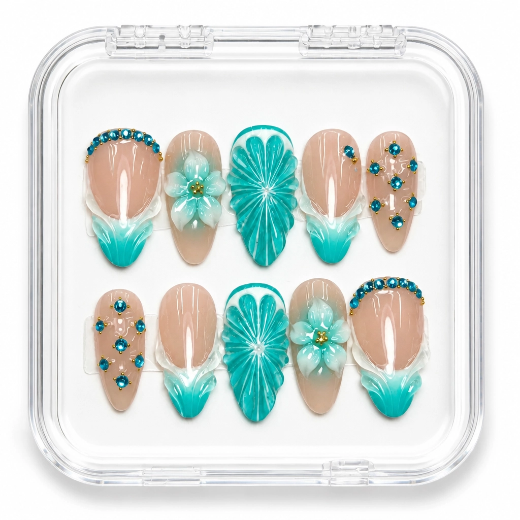 Press-on Nails Wholesale $9.90 Turquoise Elegance by Yabe Vietnam