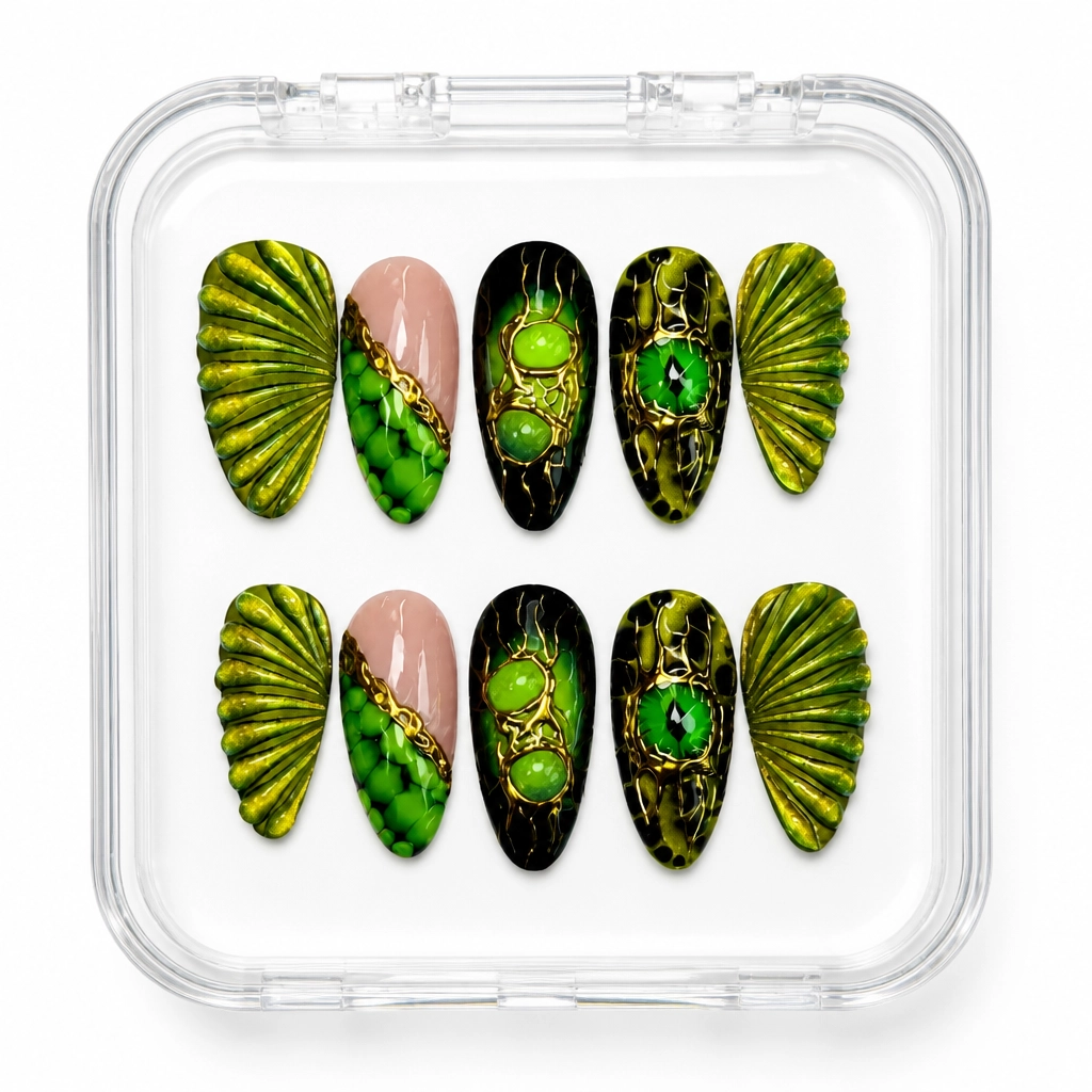 Press-on Nails Wholesale $9.90 Emerald Wings by Yabe Vietnam