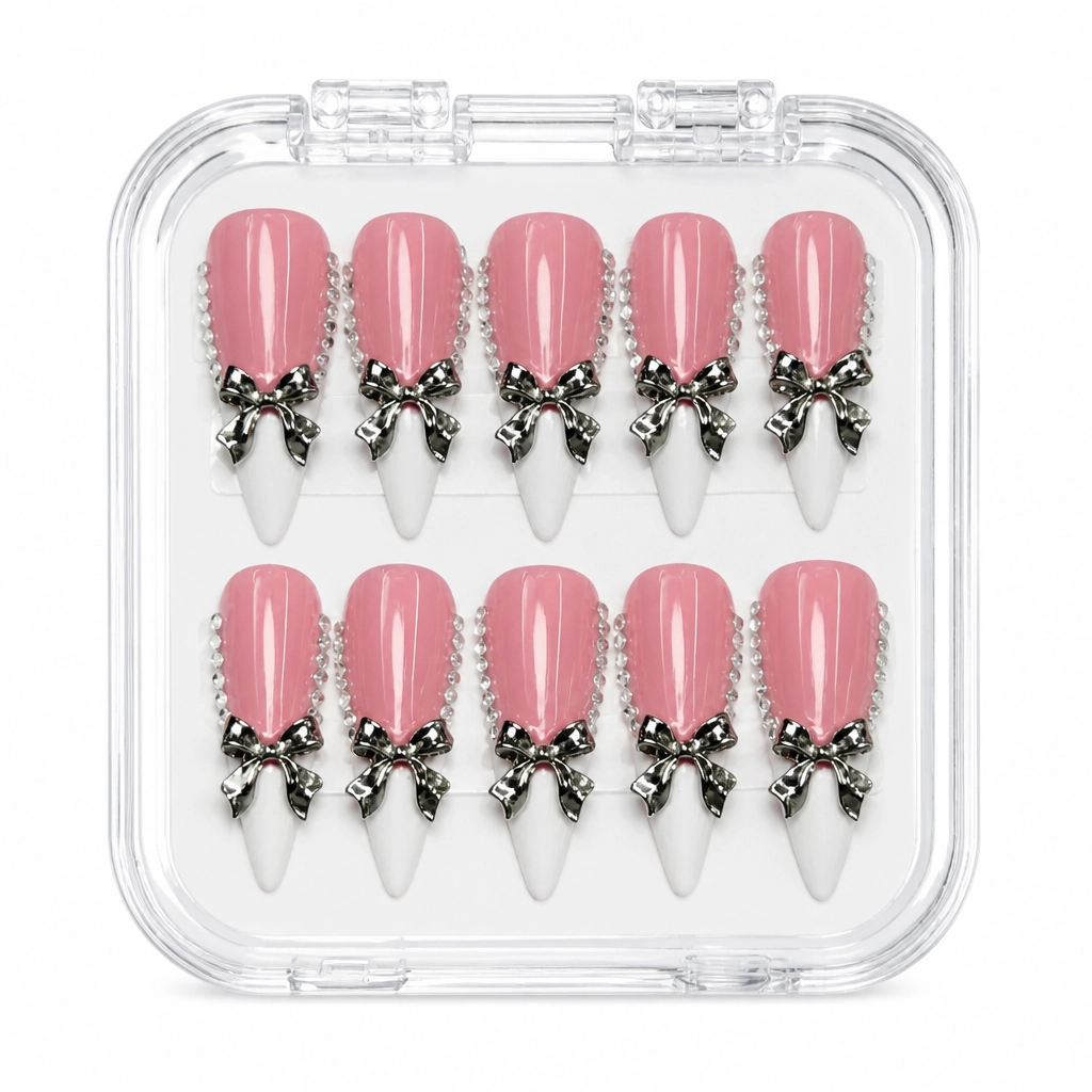 Press-on Nails Wholesale $9.90 Rosé Bow Elegance by Yabe Vietnam