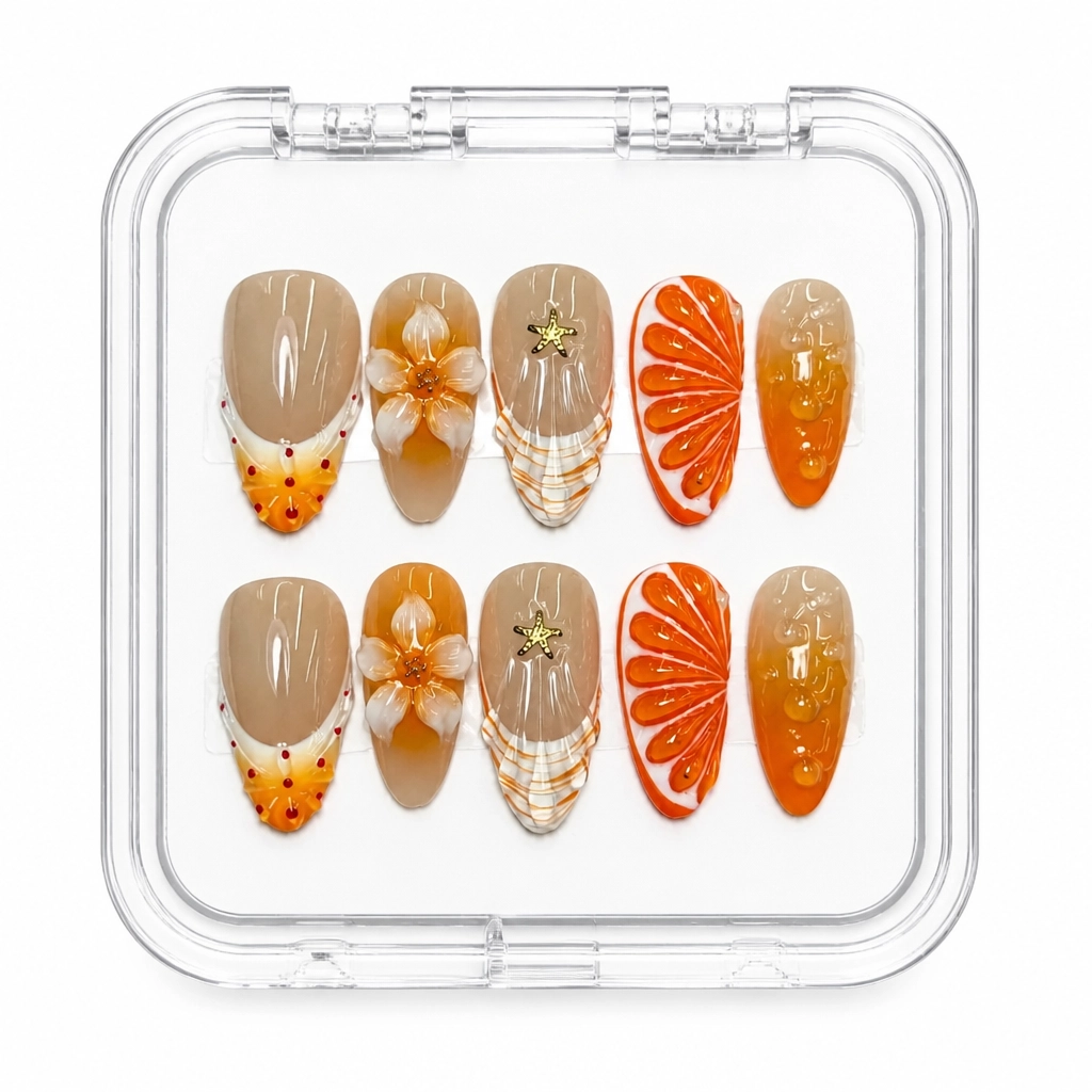 Press-on Nails Wholesale $9.90 Citrus Elegance by Yabe Vietnam