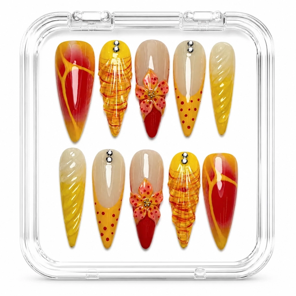 Press-on Nails Wholesale $9.90 Sunset Blossom by Yabe Vietnam