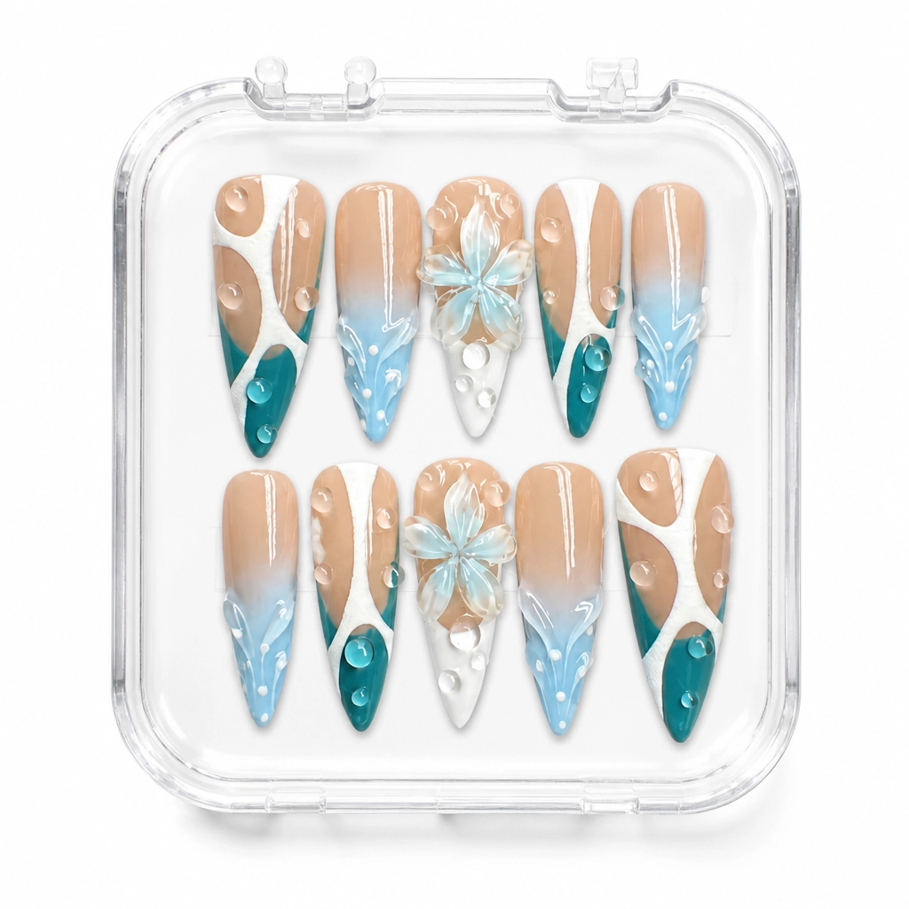 Press-on Nails Wholesale $9.90 Ocean Wave Flora by Yabe Vietnam